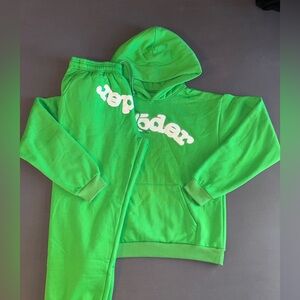 Green Sp5der Hoodie and Sweatpants Set
